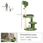 Skrapstolpe Kattträd Grön av Sisal och Plysch för Små Katter Kaktusdesign med 2 Våningar och Lekboll Stabil Ø 49 x 111 cm