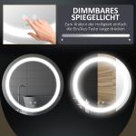 Kleankin Badrumsspegel LED Spegel Silver av Glas för Modernt Badrum Rund Spegel med Touchfunktion och Anti-Fog Ø 50 cm