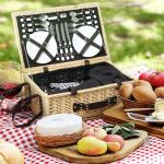 Flätad Picknickkorgen för 4 Personer med Isolerat Kylfack och Bestickset, Naturligt Trä
