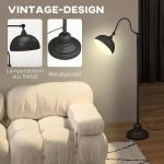 Golvlampa Båglampa Svart av Metall och Tyg för Vardagsrum Retrodesign med Justerbar Skärm E27 152 cm