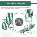 Hopfällbara Stolar Trädgårdsstol Grön Vit Trä och Tyg för Trädgård och Terrass Solstol med Armstöd och Kudde 5 Lägen 60 X 75 X 102 Cm