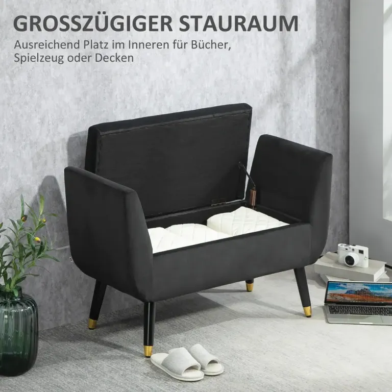 Sittbänk med Förvaring i Sammet Ljusgrå 107 x 42 x 65 cm