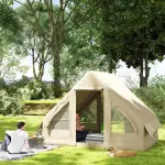 Campingtält Uppblåsbart Tält för 3 Personer Beige av Oxford Tyg för Camping och Glamping Vattentätt Familjetält med Pump
