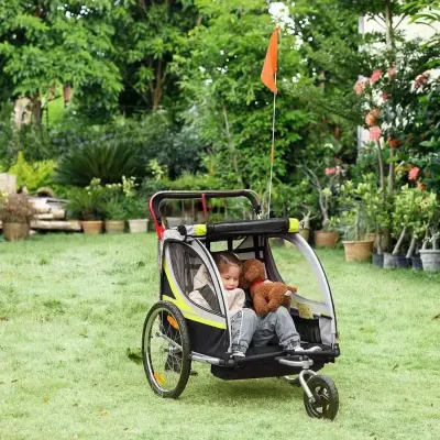 Barncykelvagn 2-i-1 Cykelvagn Gul Svart 142 x 75 x 101 Cm
