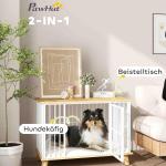 Hundbur Hundkennel Ek av Trä och Metall för Medelstora Hundar Låsbar Bur med Kudde och Dörr 86 x 60 x 70 cm