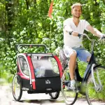 Cykelkärra för Barn 2-i-1, Säker Barnvagn med Fjädring och Broms, Rymlig Kupé med Nätdörr, Röd/Svart, 142 x 75 x 101 cm