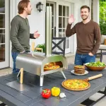 Pizzaugn Vedeldad Pizzaugn Silver av Rostfritt Stål för Camping ve Trädgårdsfest Portabel Ugn med Pizzasten