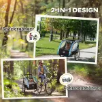 Cykelkärra för Barn 2-i-1, Säker Barnvagn för Cykling och Promenad, Rymlig Kupé med 5-Punktsbälte, Blå/Svart