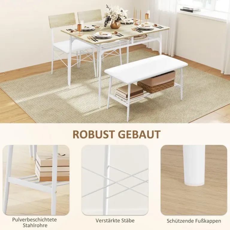 Matgrupp Köksbord Ek av Trä och Metall 4 Delar med Matbord
