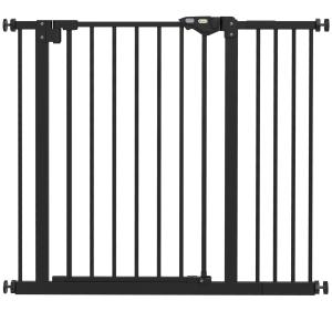 Säkerhetsgrind för Hundar och Husdjur med Justerbar Bredd för Hemmet Hållbar och Stabil Svart Metall och Plast 74–80 och 87–94 cm