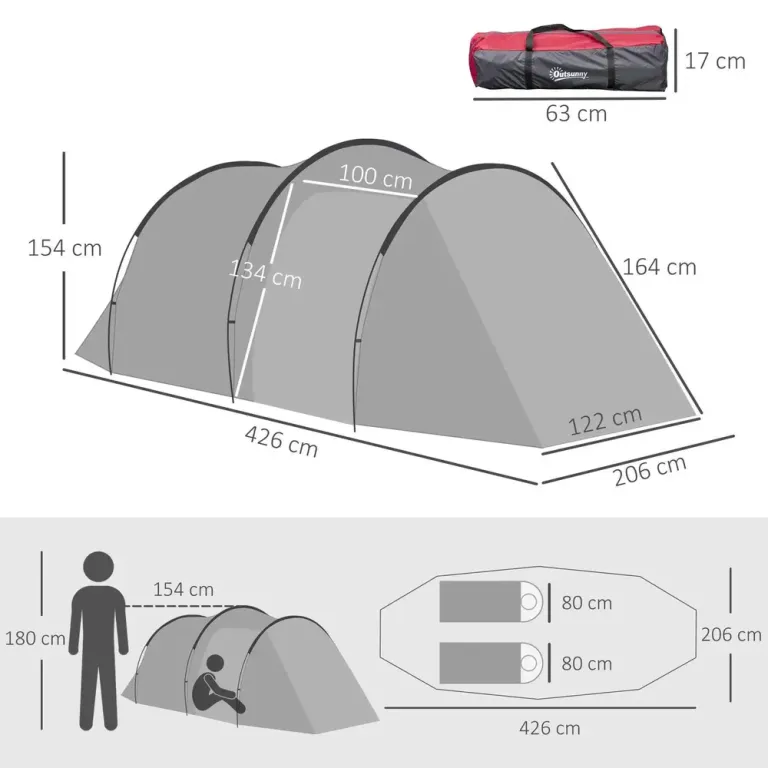 Tunneltält Campingtält Grå av Glasfiber 426 x 206 x 154 cm
