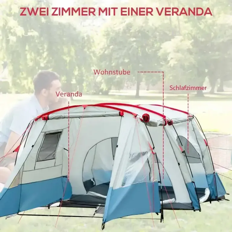 Campingtält Tunneltält för 8 Personer Blå av Polyester