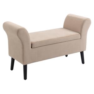 Stoppad Förvaringsbänk med Armstöd, 46 cm Sitthöjd, Sammetspolyester, Beige, 111,5 x 41 x 65 cm