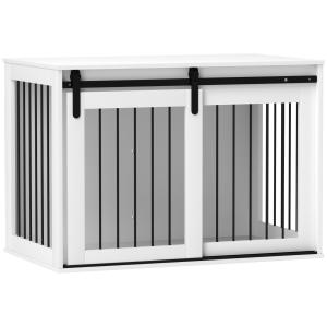 Hundlåda med Skjutdörr och Ventilation, Spånskiva och Stål, Valnöt, 98 x 58 x 61 cm