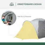 Kupoltält för 2-3 Personer, Lätt Campingtält med Myggnät och Väska, Vattentät Design för Festival, Grå