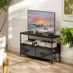 TV-bänk och Lowboard med 2 Lådor och Öppet Fack för TV upp till 47 Tum Hållbar och Stabil Svart och Mörkgrå Tyg och Metall 98 x 29 x 56 cm