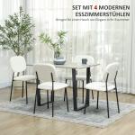 Set med 4 Matstolar med Mjuk Tygklädsel, Stålben och Armlös Design, Vit