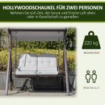 2-Sitsig Hammock med Soltak, Bekväm Trädgårdsgunga i Metall med Bricka, Avkopplande Hängsoffa för Uteplatsen, Grå, 162 x 118 x 173 cm