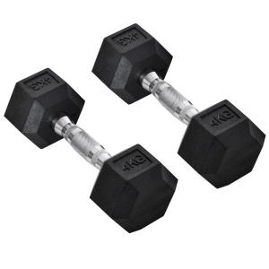 Hexagon Hantlar 2-Pack i Gjutjärn, Gummerade Vikter med Räfflat Grepp, Ergonomiska Hantlar för Styrketräning Hemma, Svart, 2 x 4 kg