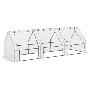 Växthus Stabil Vit Stål för Balkong och Trädgård med Tre Rullfönster och Gitterfolie för Optimal Odling av Växter och Blommor 270x90x90cm