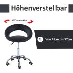 Rullande Arbetspall, Svängbar Kontorspall, Höjdjusterbar, PU + Metall, Svart, 50 x 54 x 66–78 cm