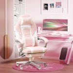 Gamingstol Spelstol Rosa av Konstläder och Metall för Kontor Ergonomisk med Fotstöd och Ländkudde 120 kg