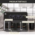 Air Fryer med 2 x 4 L Frityrkorgar, 8 Program, Ljus och Timer, Svart, 38,5 x 38 x 30,5 cm