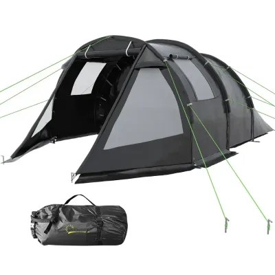 Tunneltält Campingtält Svart av Polyester för 4 Personer
