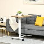 Höj- och Sänkbart Laptopbord på Hjul, Mobilt Sidobord för Soffa och Säng, Smidig Arbetsplats för Hemmet, Natur/Vit, 70-110 cm