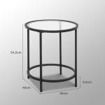 Sidobord Soffbord Svart av Metall och Glas för Vardagsrum Runt Bord med Glasbordsskiva Ø 48 x 54,7 cm