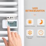 Handdukstork för Badrum, Elektrisk Handduksradiator med 16 Värmeelement, Väggmonterad Tork med Överhettningsskydd, Vit, 540 x 960 mm
