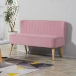 Soffa 2-sits Rosa Tyg för Vardagsrum Bred och Bekväm Soffa med Mjuk Stoppning Retro Design