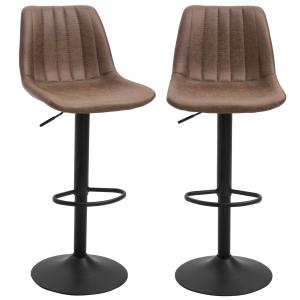 Barstolar Köksstolar Set om 2 Brun av Polyester och Metall för Barkök Höjdjusterbara med Fotstöd Snurrstol 43 x 46,5 x 89-110 cm