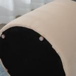 Rund Sittpuff med Förvaring, Klädd Ottoman i Sammet med Vändbart Lock, Fungerar som Sidobord, Beige, 44 x 47,5 cm
