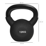 Kettlebell i Gjutjärn 12 kg, Ergonomisk Träningsvikt med Neoprenbeläggning, Skonsam mot Golv för Hemmaträning, Svart