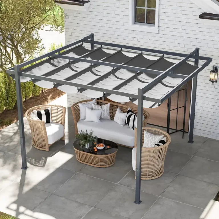 Pergola Trädgårdspaviljong med Skjuttak Grå 3,5 x 3 m