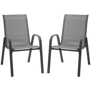 Stapelbara Trädgårdsstolar 2-Pack, Bekväma Utestolar med Armstöd, Väderbeständig Design i Metall och Textilene, Grå, 70 x 54 x 90 cm