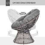 Papasanfåtölj Rotting med Stor Dyna Snurrbar Relaxstol för Inomhus och Utomhus Grå 87 X 97 X 86 Cm