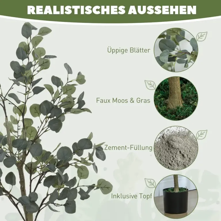 Konstgjord Växt Eukalyptus Konstträd i Kruka Grön 150 cm