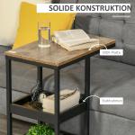 Sidobord med Hjul för Soffa eller Säng, Industriell Stil, Stål och Trä, Brun + Svart