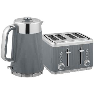 Frukostset Vattenkokare och Brödrost Retro Grå Rostfritt Stål för Kök Snabbkokning och 7 Rostningslägen 1,7 Liter 2200W