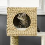 Skrapstolpe Kattträd Natur av Sisal och Trä för Små Katter 100,5 cm Hög Klösträd med Kattgrotta och Säng