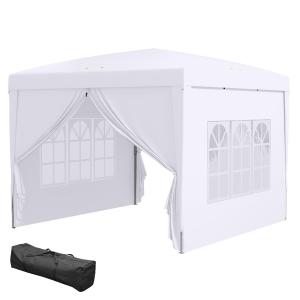 Lusthus Paviljong Vit av Stål och Oxford Tyg för Trädgård och Fest med 4 Sidoväggar och Fönster UV-Skydd inklusive Bärväska 3 x 3 m