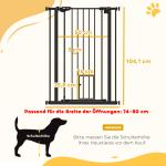 Hundgrind Stabil Svart Stål för Trappa och Dörr med Självstängande Dörr och Dubbelt Lås Säkerhetsgrind för Hemmet Höjd 104 cm