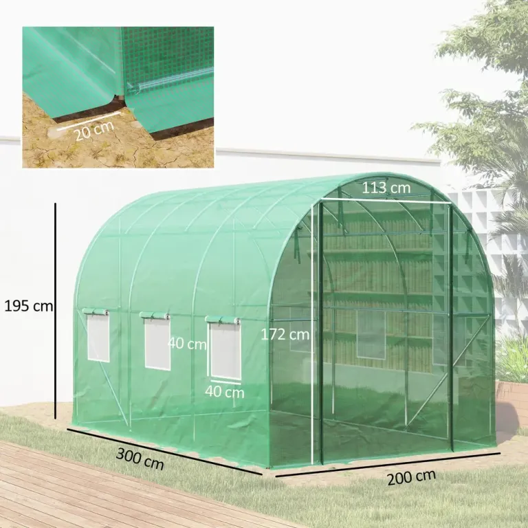 Växthus Filmtunnel 6 Fönster Grön av PE 3 x 2 x 2 m