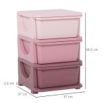 Leksaksförvaring med 3 Lådor, Söt Byrå för Barnrummet i PP-Plast, Praktiskt Lådskåp för Kläder och Leksaker, Rosa, 37 x 37 x 56,5 cm