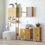 Kleankin Badrumsskåp Sidoskåp Natur av Bambu för Badrum med Lamelldörr och 2 Fack Praktisk Förvaring 30 x 19,9 x 70 cm