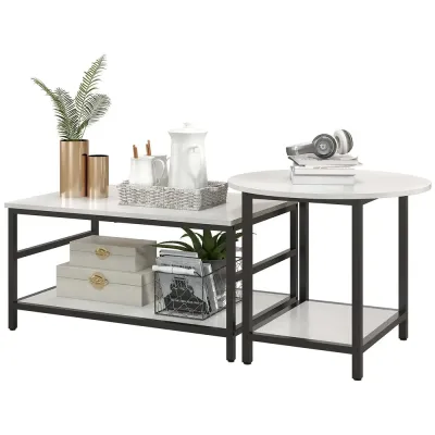 Soffbord Marmorlook av Stål Set 2 Bord