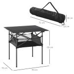 Hopfällbart Campingbord i Aluminium, Lättviktigt Picknickbord med Nätpåse, Portabelt Bord för Utflykt, Svart, 70 x 70 x 69 cm