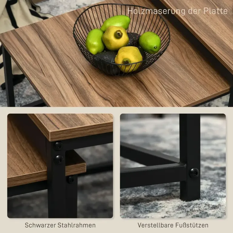 Soffbordsset Sidobord Set om 2 Natur Svart av Trälook
